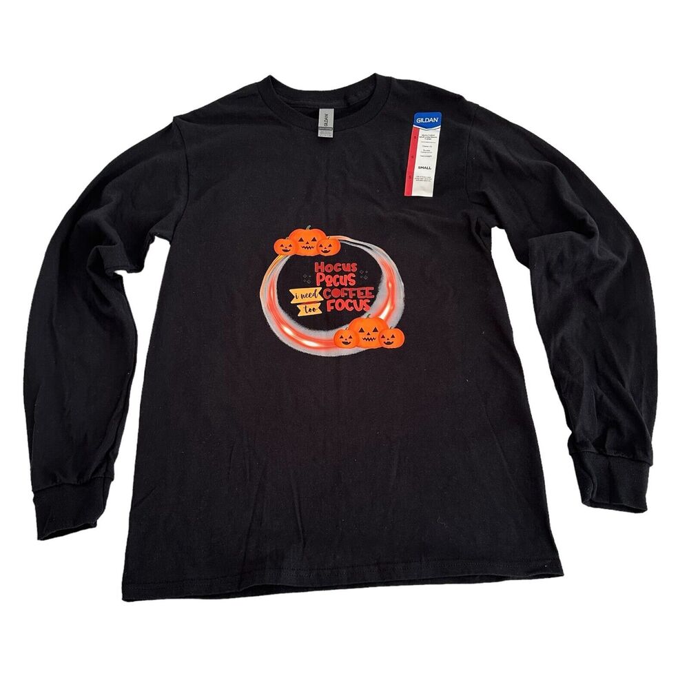 Hocus Pocus I Need Coffee Graphic T-Shirt Men Size Small Black 100% Heavy Cotton